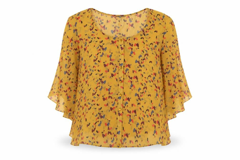 Limited Collection Womens Yellow Geometric Polyester Basic Blouse Size 14 Scoop Neck