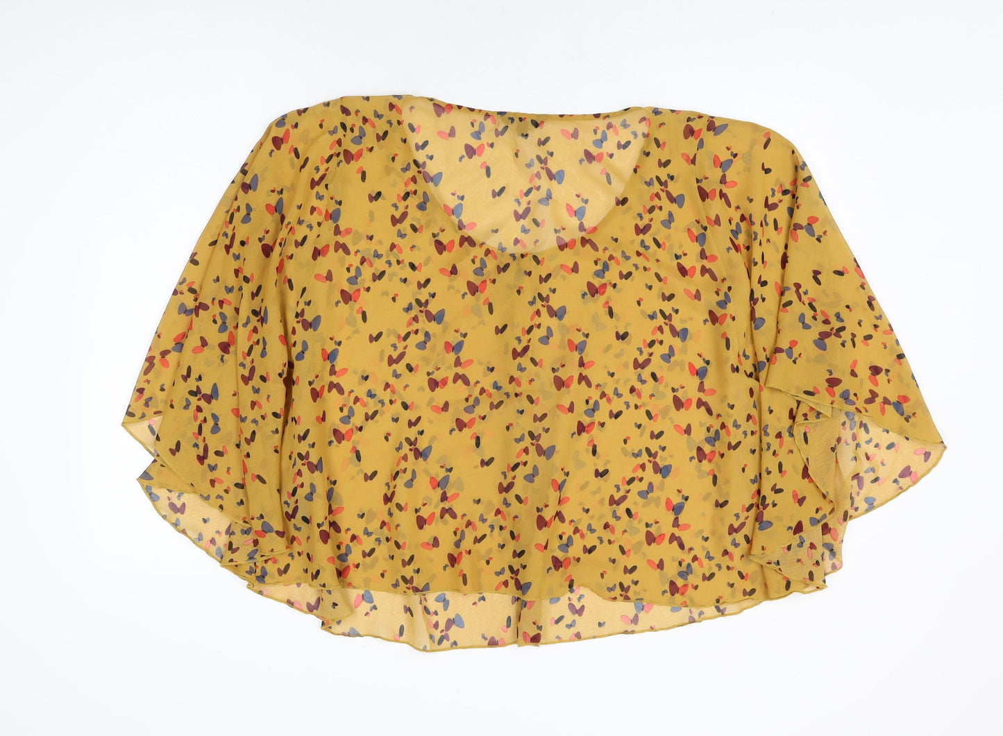 Limited Collection Womens Yellow Geometric Polyester Basic Blouse Size 14 Scoop Neck