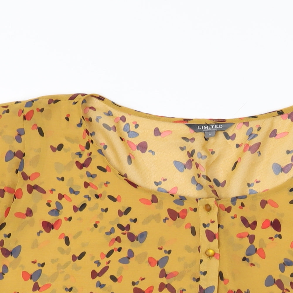 Limited Collection Womens Yellow Geometric Polyester Basic Blouse Size 14 Scoop Neck