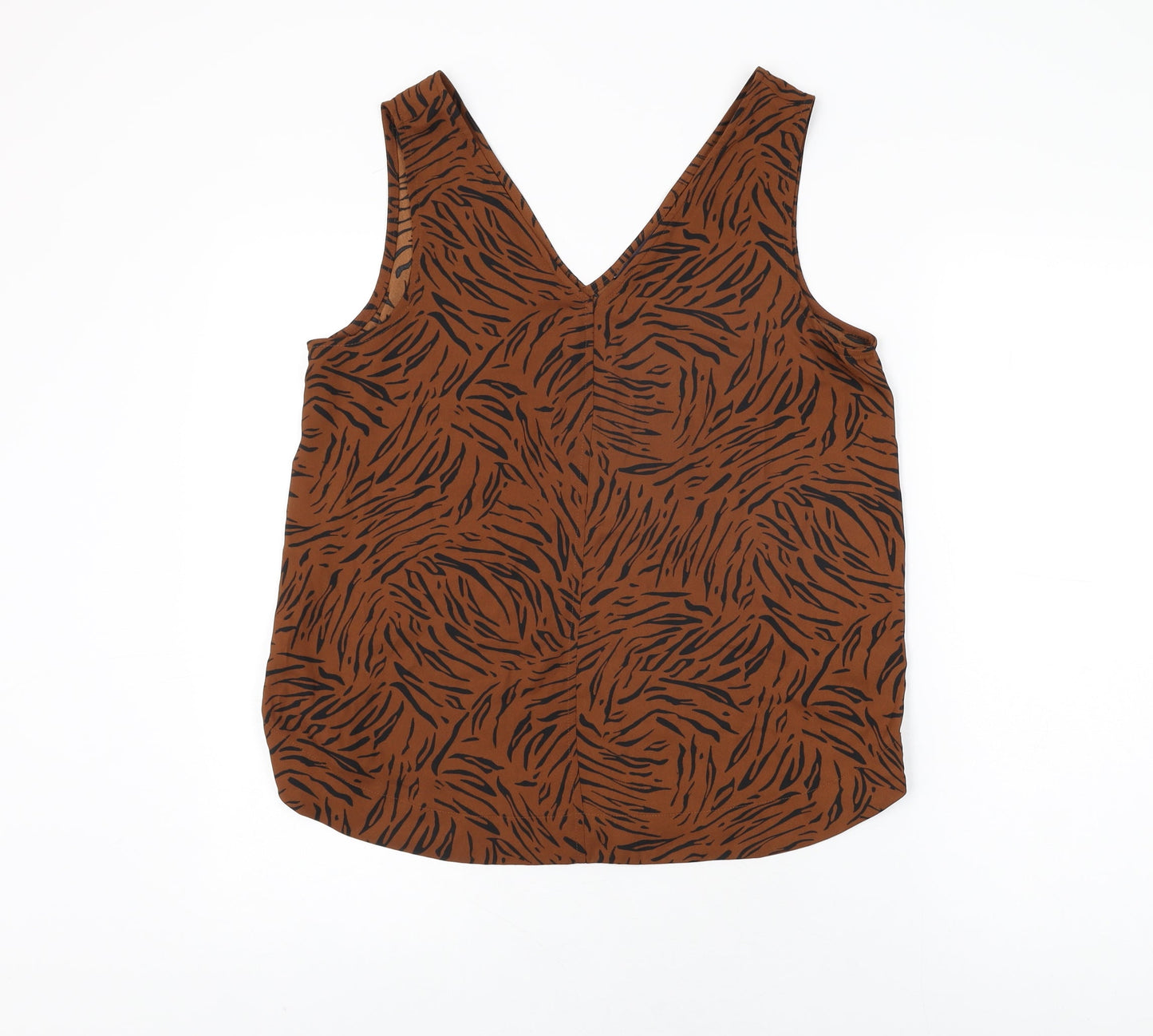 Marks and Spencer Womens Brown Animal Print Polyester Basic T-Shirt Size 12 V-Neck