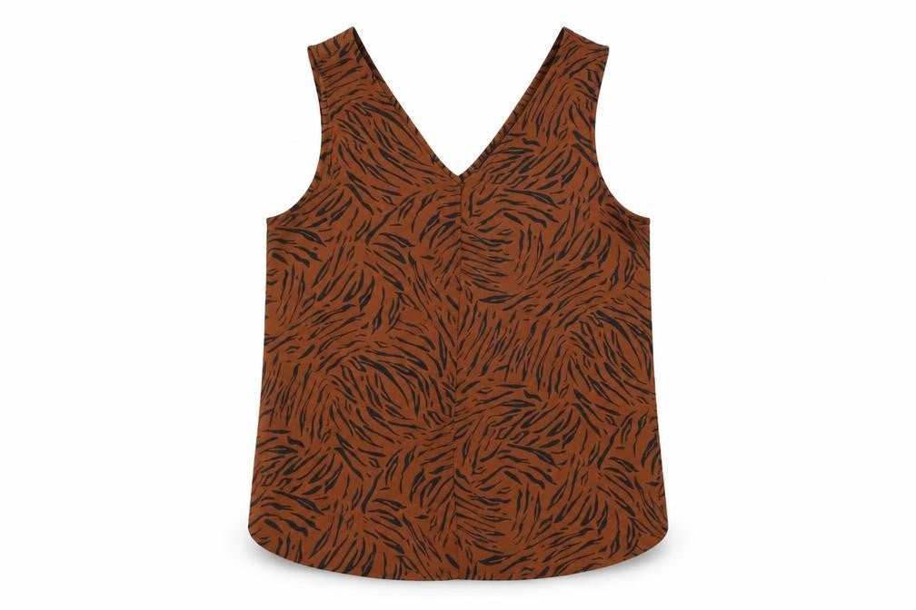 Marks & Spencer Womens Brown Animal Print Polyester Basic T-Shirt Size 12 V-Neck