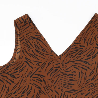 Marks & Spencer Womens Brown Animal Print Polyester Basic T-Shirt Size 12 V-Neck