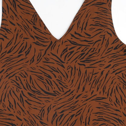 Marks & Spencer Womens Brown Animal Print Polyester Basic T-Shirt Size 12 V-Neck