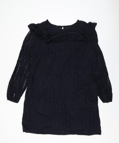 Next Womens Blue Cotton Shift Size 16 Round Neck Button