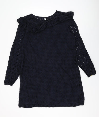Next Womens Blue Cotton Shift Size 16 Round Neck Button