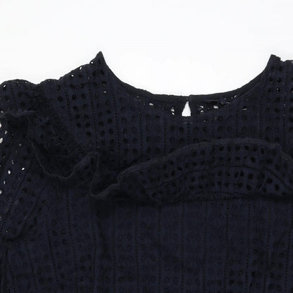 Next Womens Blue Cotton Shift Size 16 Round Neck Button