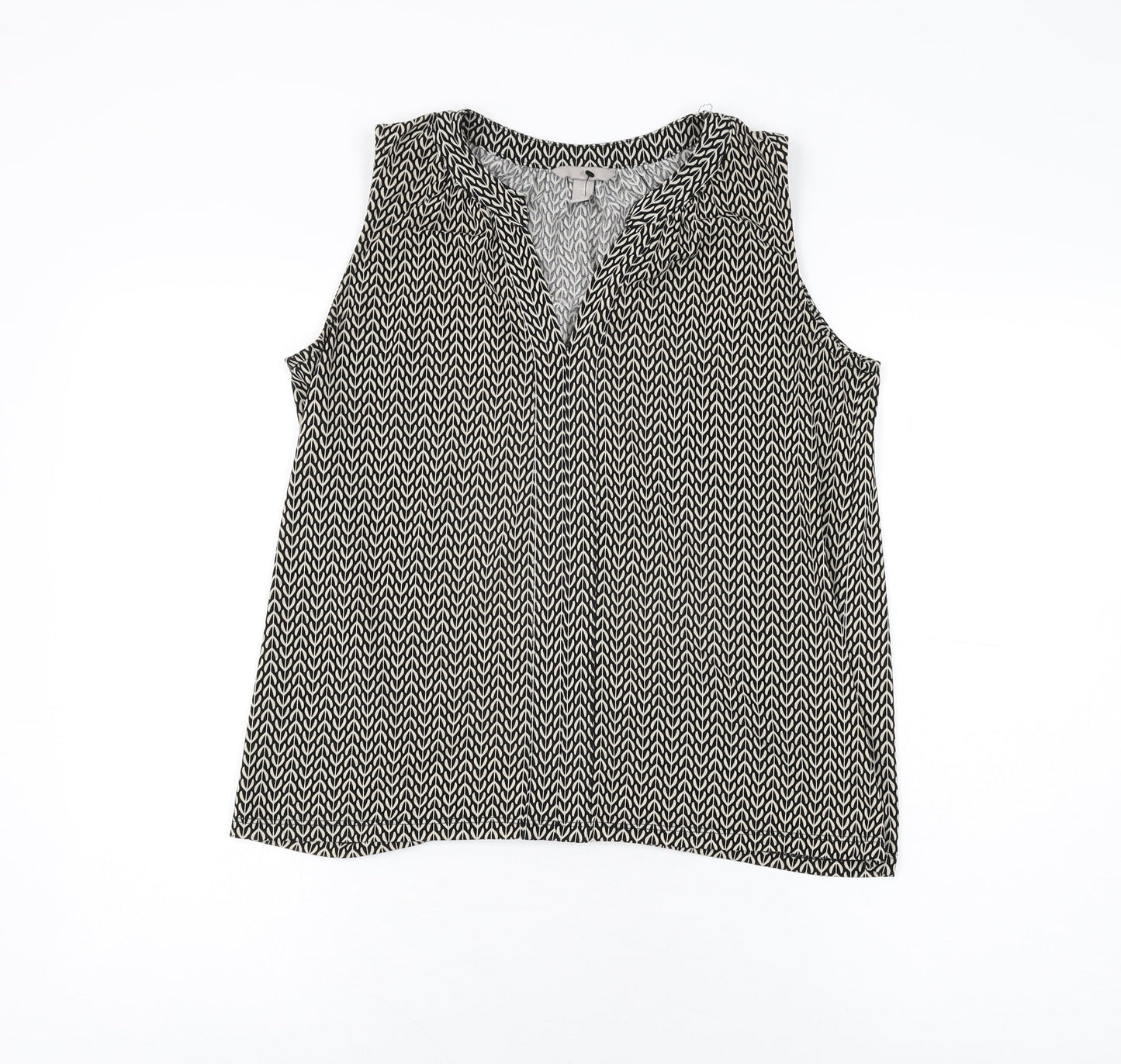 H&M Womens Black Geometric Polyester Basic T-Shirt Size S V-Neck
