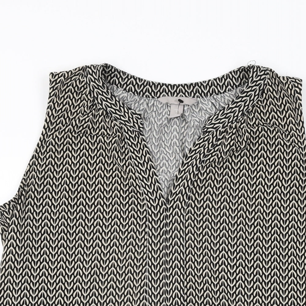 H&M Womens Black Geometric Polyester Basic T-Shirt Size S V-Neck