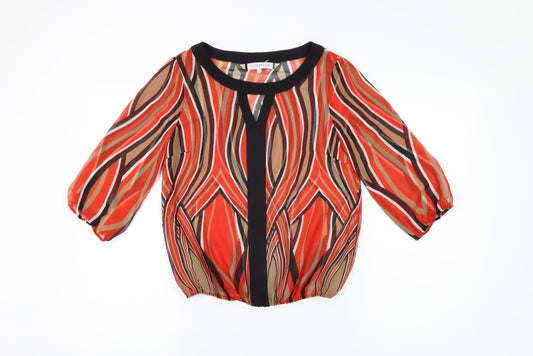 Principles Womens Red Geometric Polyester Basic Blouse Size 8 Round Neck