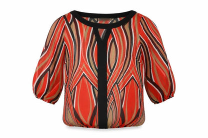 Front view of Principles women’s red geometric polyester basic blouse, size UK 8, round neck