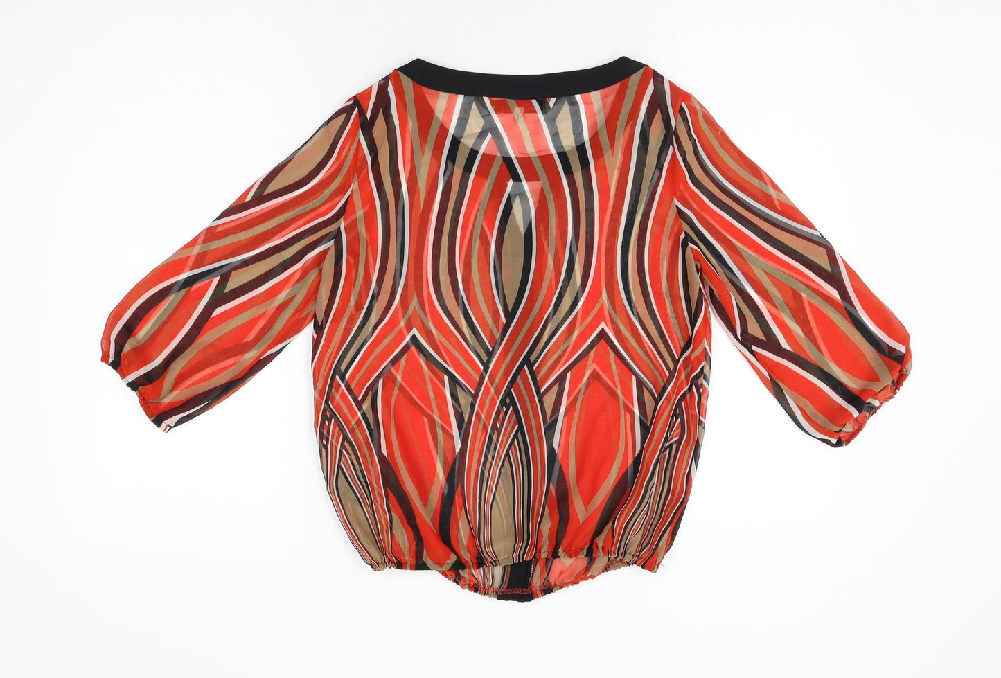 Principles Womens Red Geometric Polyester Basic Blouse Size 8 Round Neck