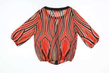 Back view of Principles women’s red geometric polyester basic blouse, size UK 8, round neck