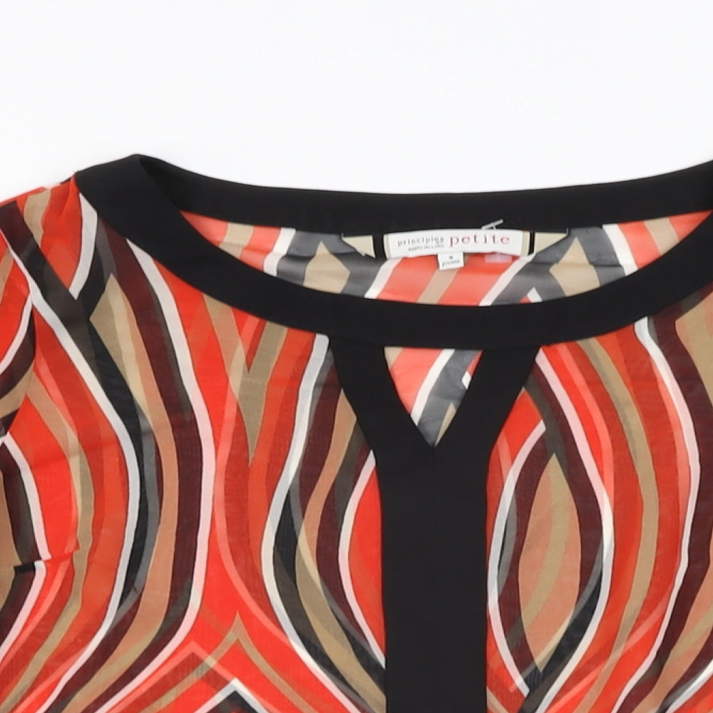 Principles Womens Red Geometric Polyester Basic Blouse Size 8 Round Neck
