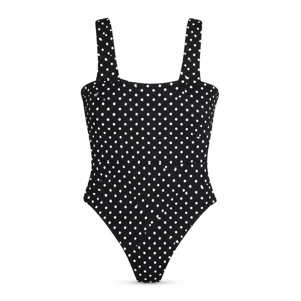 Nasty Gal Womens Black Polka Dot Viscose Bodysuit One-Piece Size 8 Snap