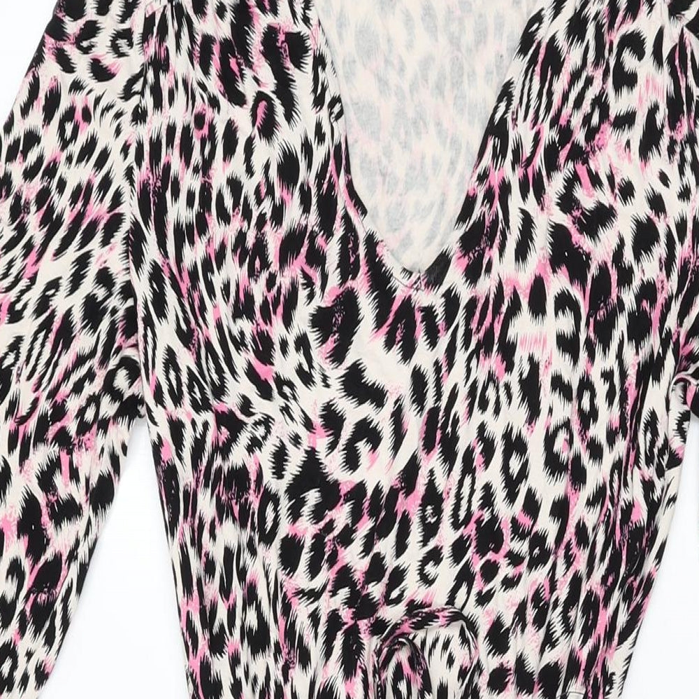 Marks and Spencer Womens Ivory Animal Print Viscose A-Line Size 6 V-Neck Pullover