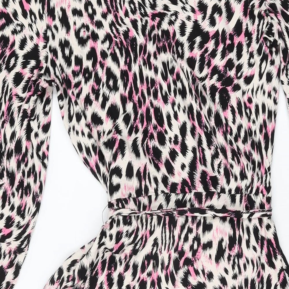 Marks and Spencer Womens Ivory Animal Print Viscose A-Line Size 6 V-Neck Pullover