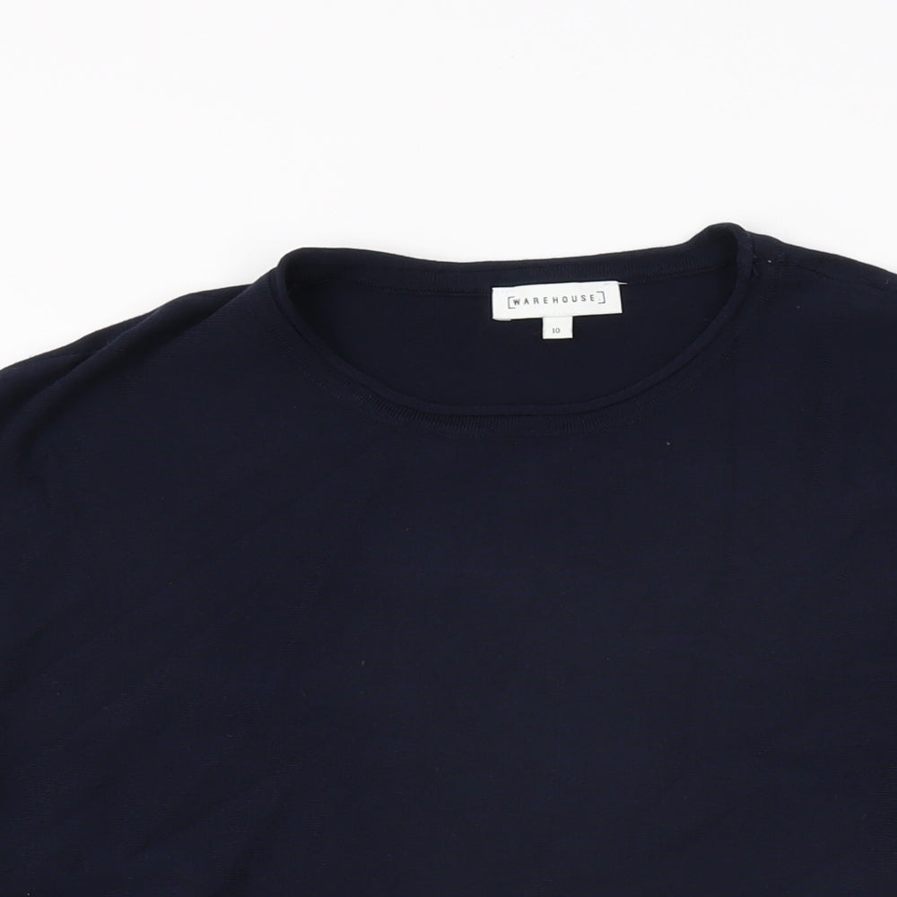 Warehouse Womens Blue Viscose Basic T-Shirt Size 10 Round Neck