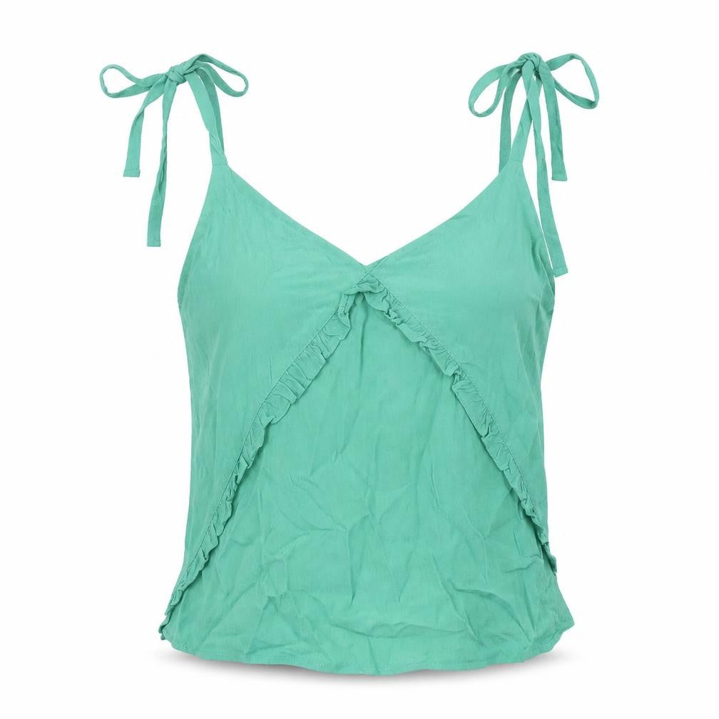 Pull&Bear Womens Green Viscose Basic T-Shirt Size S V-Neck