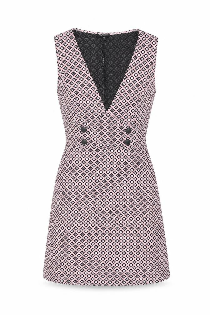 Miss Selfridge Womens Pink Geometric Polyester Shift Size 12 V-Neck Pullover