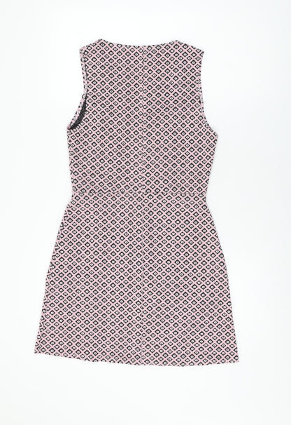 Back view of Miss Selfridge women’s pink geometric polyester shift, size UK 12, v-neck pullover