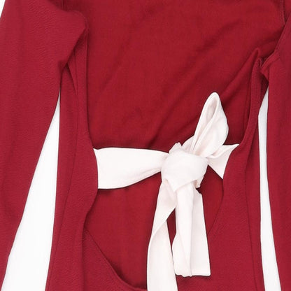 Boohoo Womens Red Polyester Bodycon Size 10 Round Neck Pullover