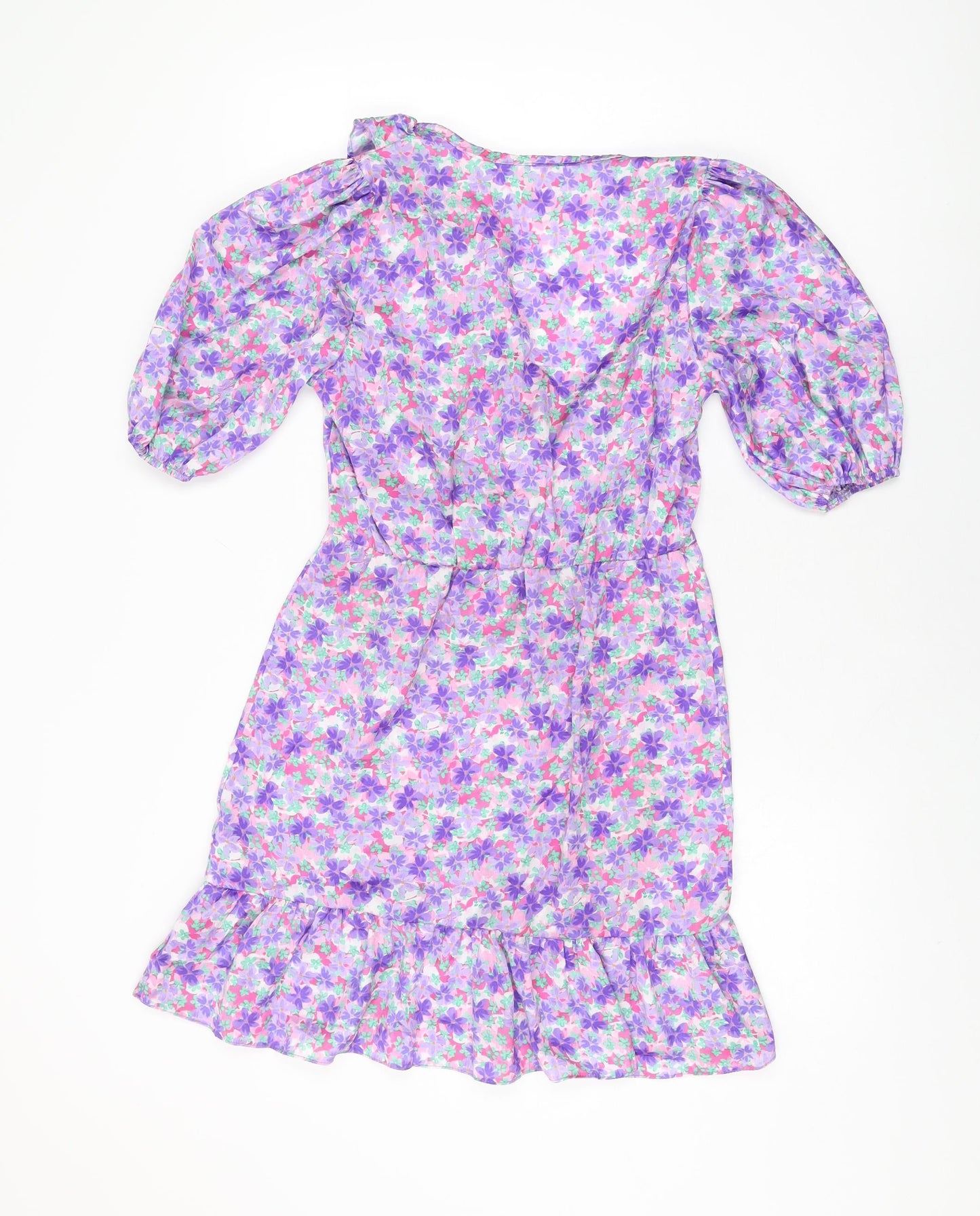 River Island Womens Purple Floral Polyester Skater Dress Size 8 V-Neck Pullover