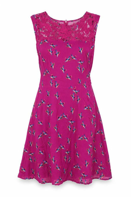 Oasis Womens Purple Geometric Viscose Skater Dress Size 8 Round Neck Zip
