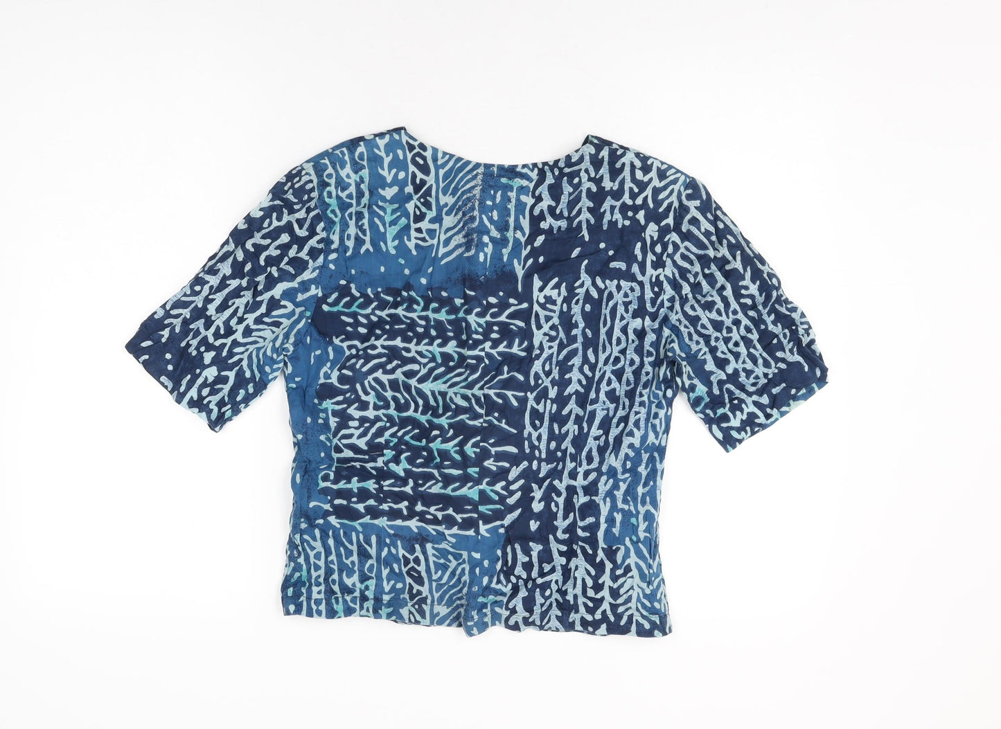 Adini Womens Blue Geometric Cotton Basic Button-Up Size S V-Neck