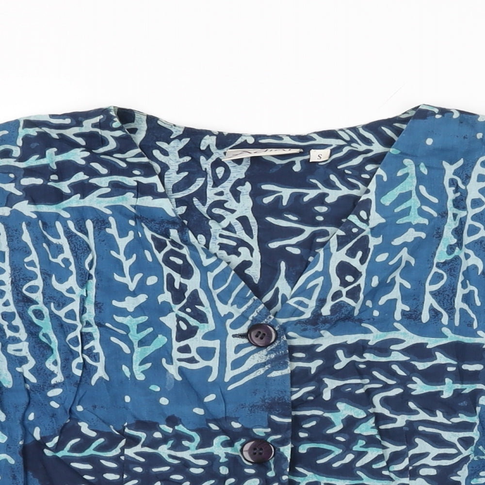 Adini Womens Blue Geometric Cotton Basic Button-Up Size S V-Neck