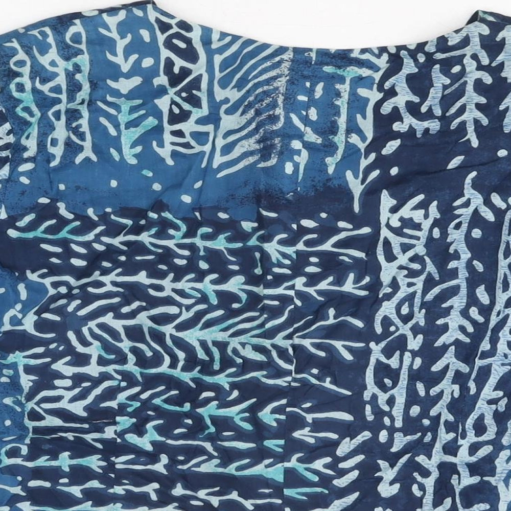 Adini Womens Blue Geometric Cotton Basic Button-Up Size S V-Neck