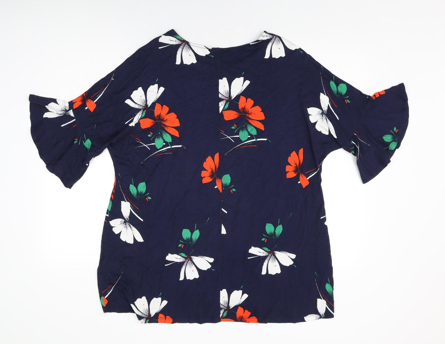 Phase Eight Womens Blue Floral Viscose Basic T-Shirt Size 14 Round Neck