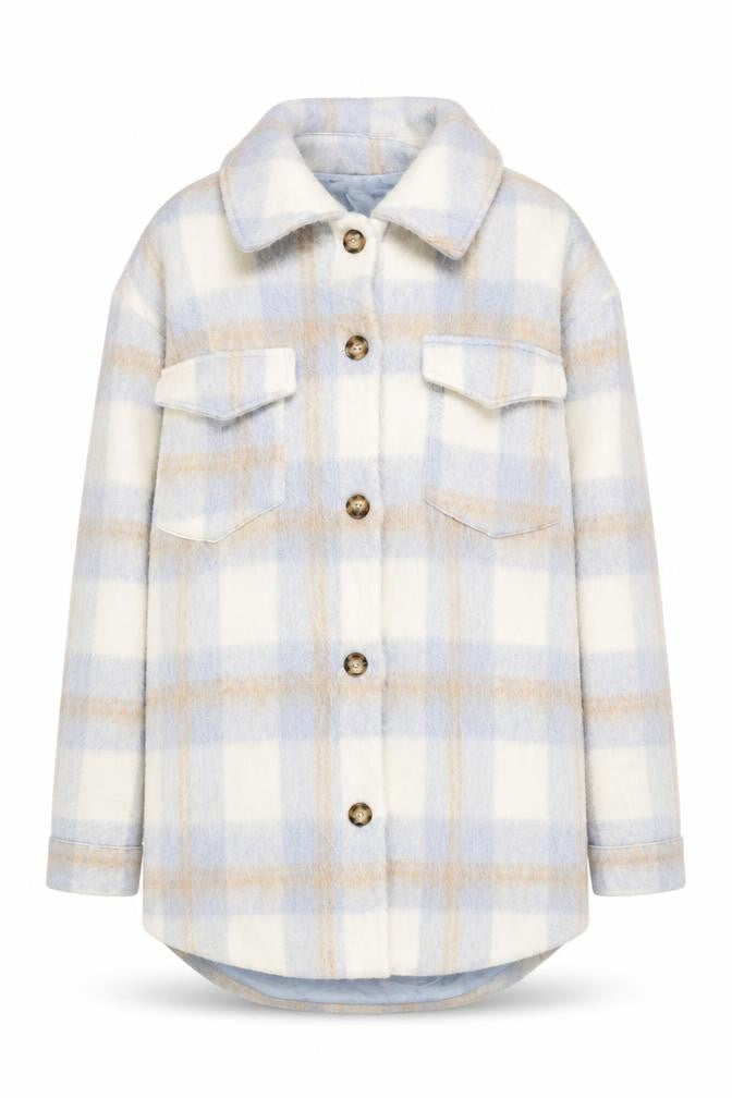 Missguided Womens Blue Plaid Overcoat Coat Size 8 Button