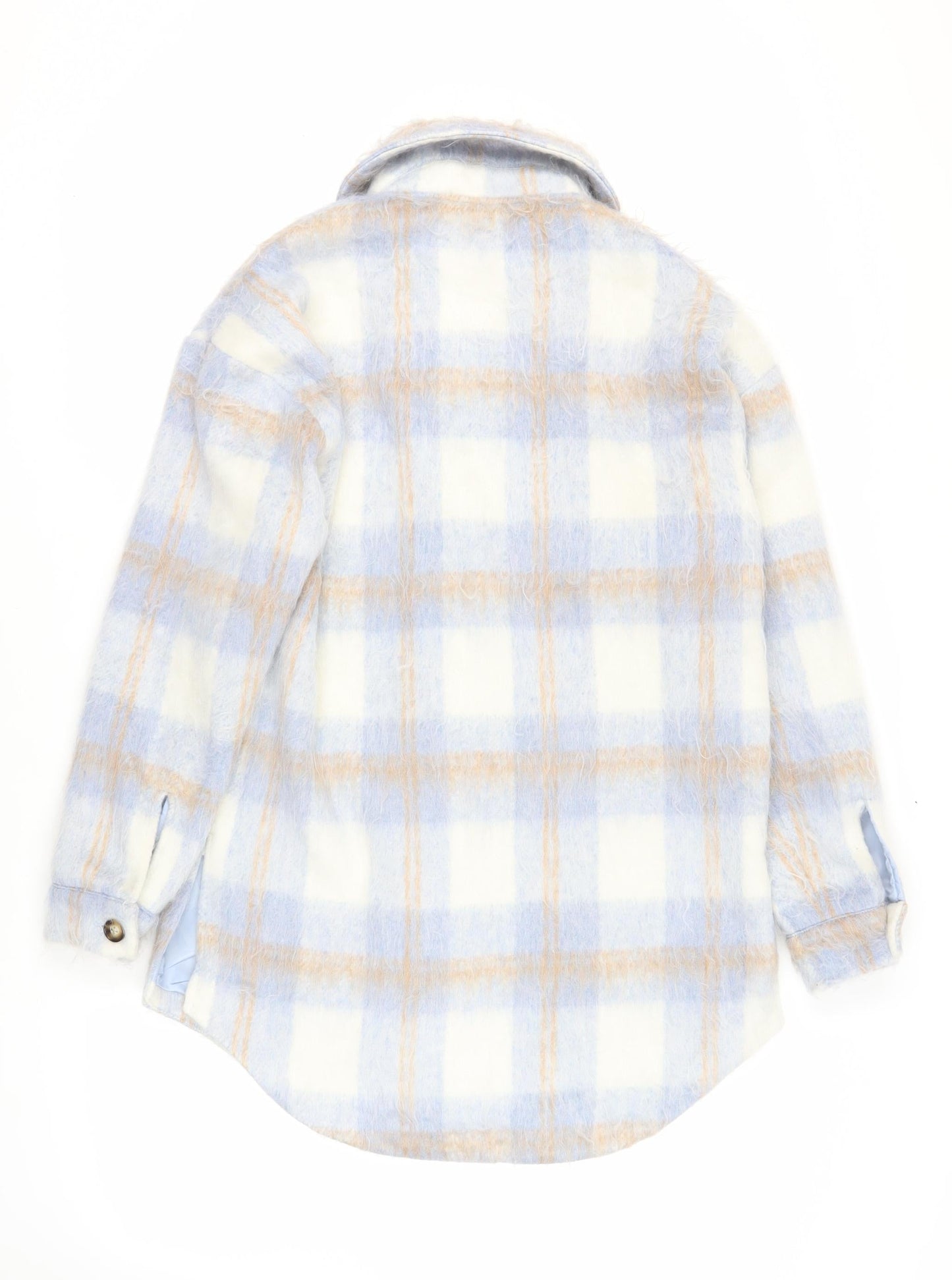 Missguided Womens Blue Plaid Overcoat Coat Size 8 Button