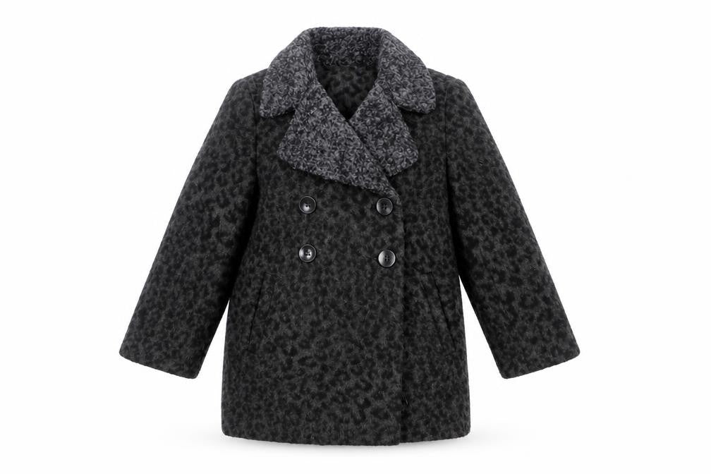 John Lewis Girls Black Animal Print Pea Coat Coat Size 4 Years Button