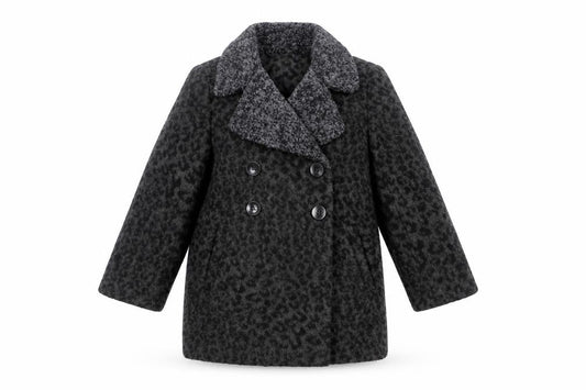 John Lewis Girls Black Animal Print Pea Coat Coat Size 4 Years Button