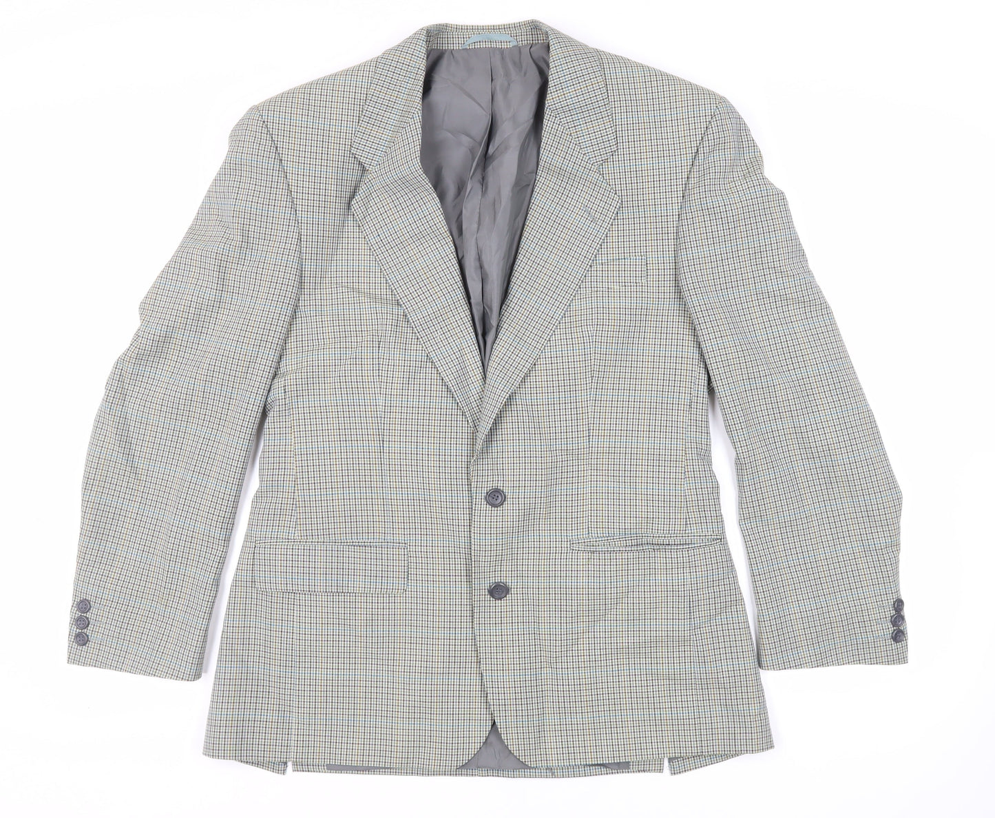 SCOTT Mens Green Plaid Polyester Jacket Suit Jacket Size 40 Regular
