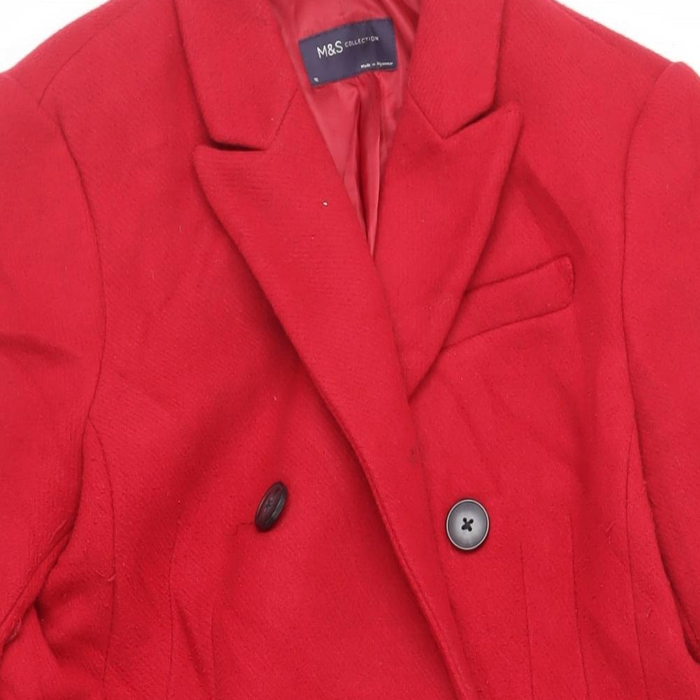 Marks and Spencer Womens Red Pea Coat Coat Size 12 Button