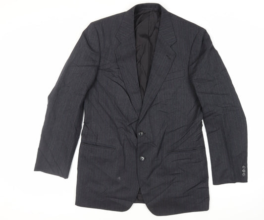 St Michael Mens Blue Striped Wool Jacket Suit Jacket Size 40 Regular - Vintage
