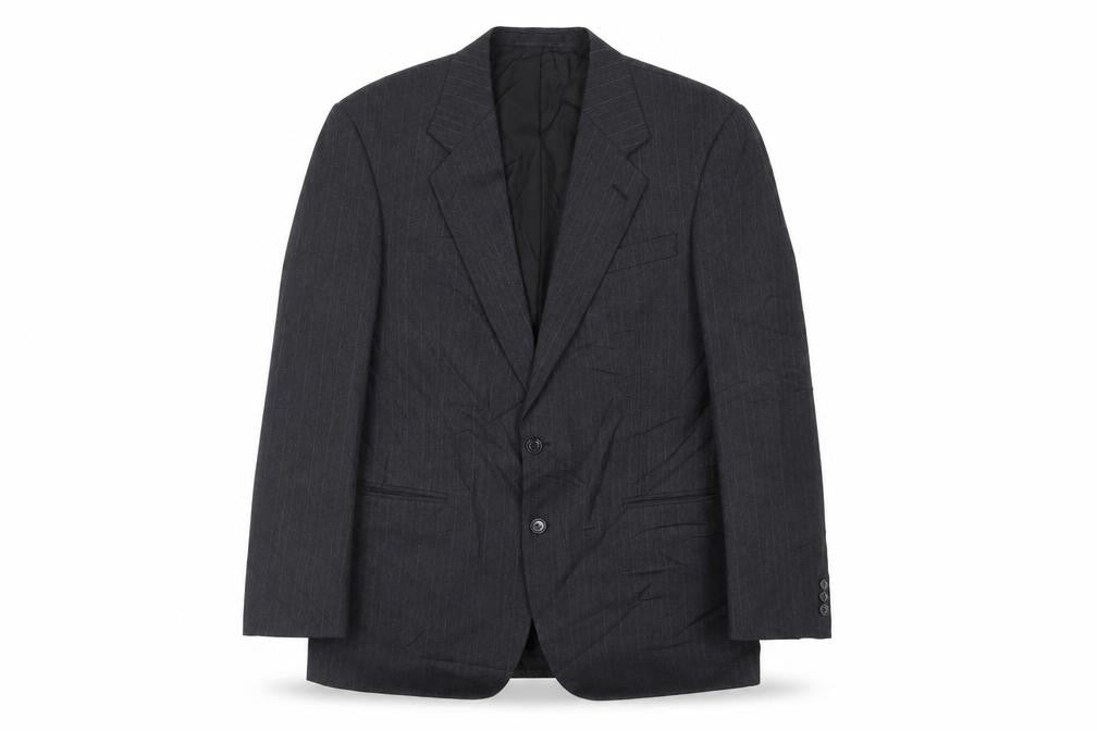 St Michael Mens Blue Striped Wool Jacket Suit Jacket Size 40 Regular - Vintage