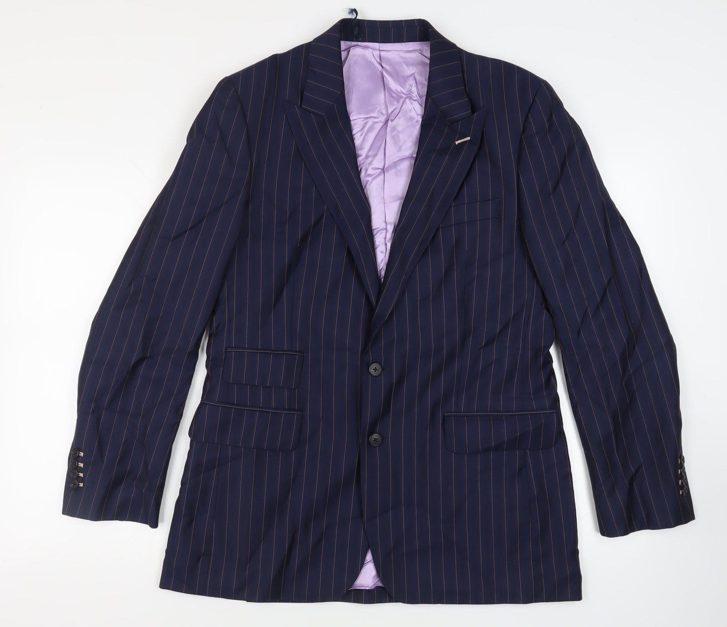 Berkley Bowen Mens Blue Striped Polyester Jacket Suit Jacket Size 40 Regular