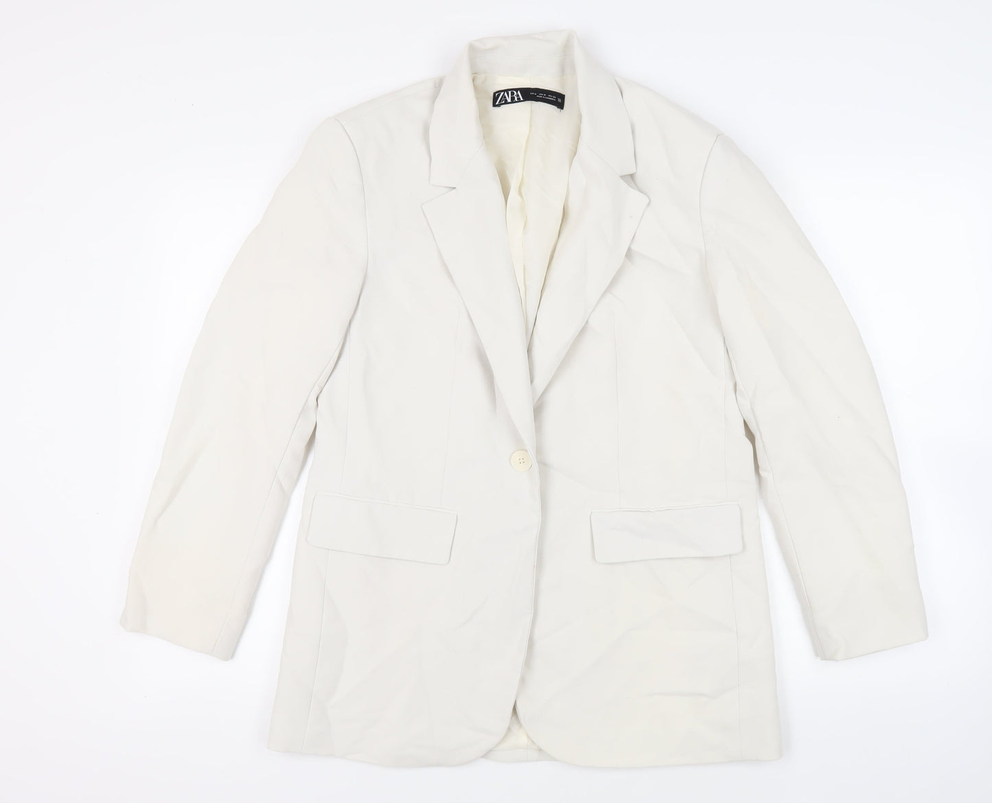 Zara Womens Ivory Jacket Blazer Size M Button