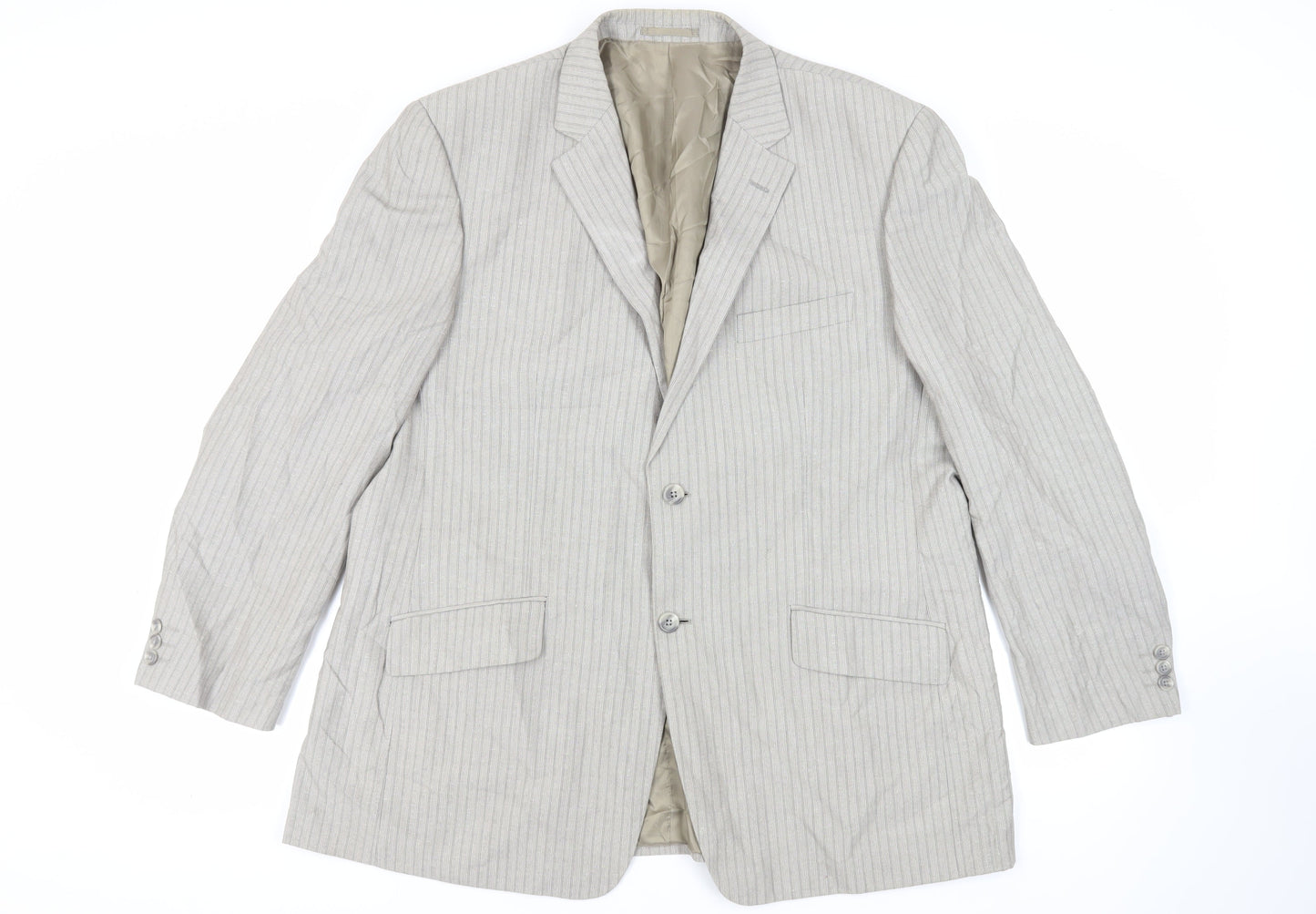 Brook Taverner Mens Grey Striped Polyester Jacket Suit Jacket Size 48 Regular