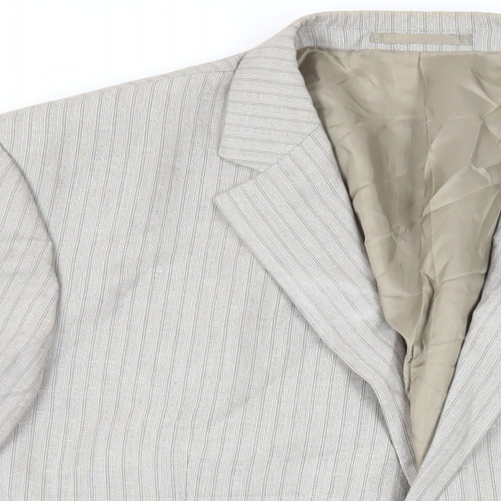 Brook Taverner Mens Grey Striped Polyester Jacket Suit Jacket Size 48 Regular