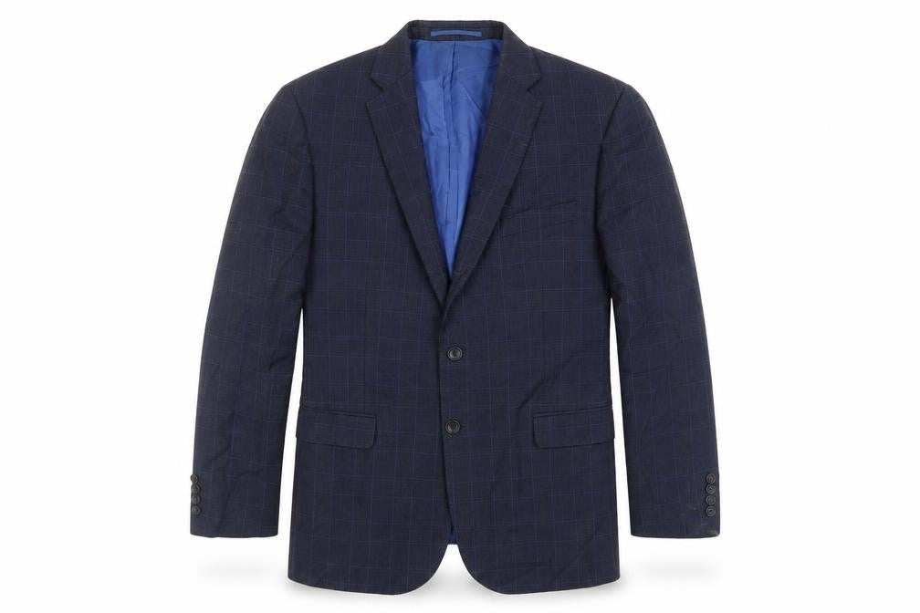 Savoy Taylors Guild Mens Blue Plaid Wool Jacket Suit Jacket Size 42 Regular