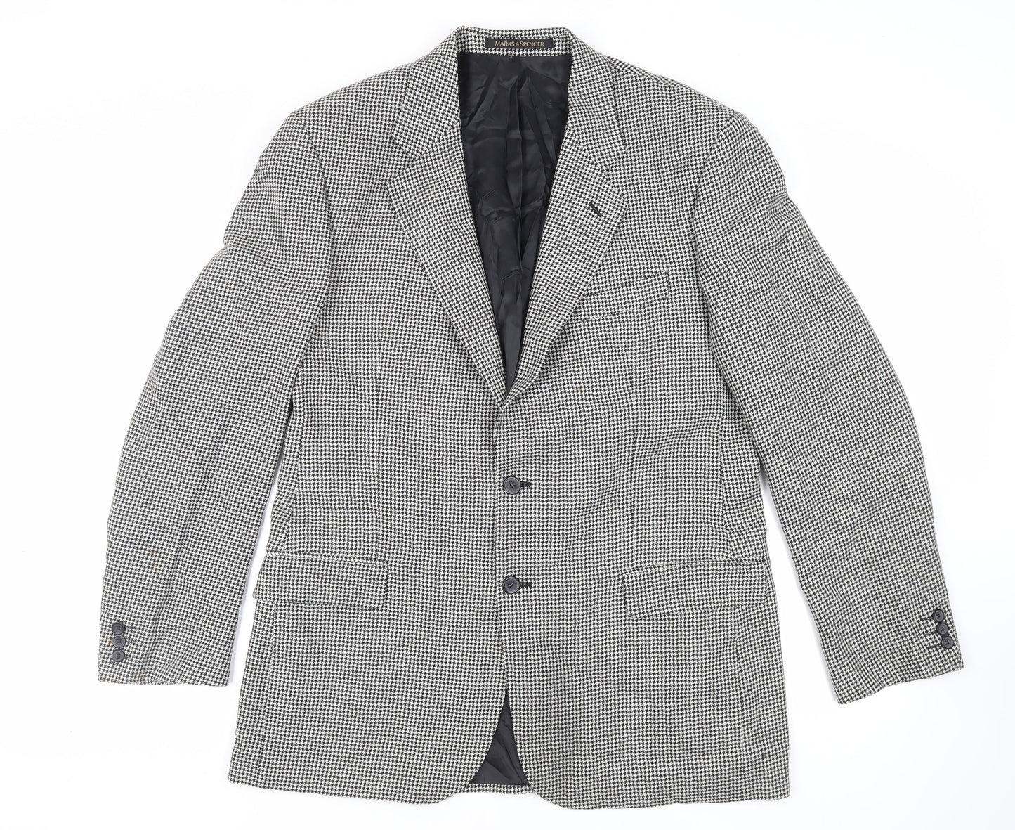 Marks and Spencer Mens Black Geometric Wool Jacket Blazer Size 42 Regular