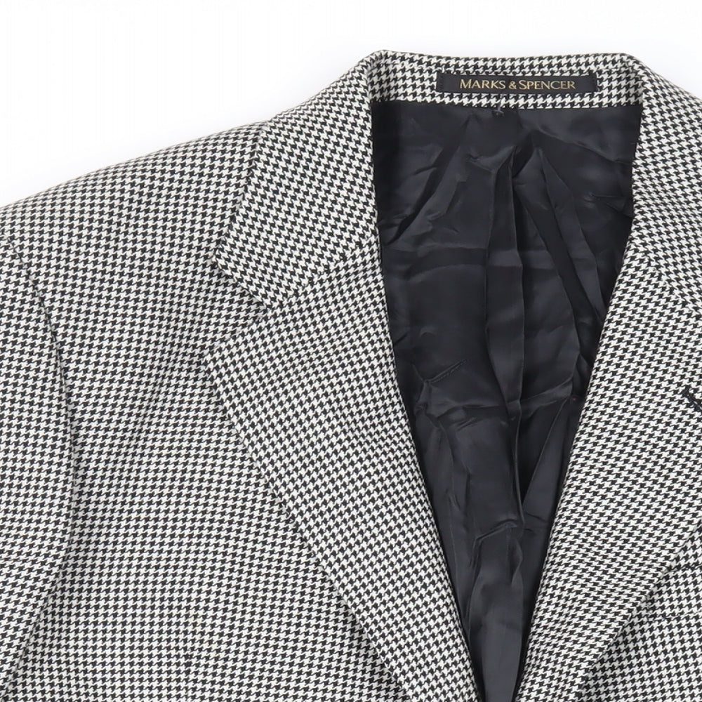 Marks and Spencer Mens Black Geometric Wool Jacket Blazer Size 42 Regular