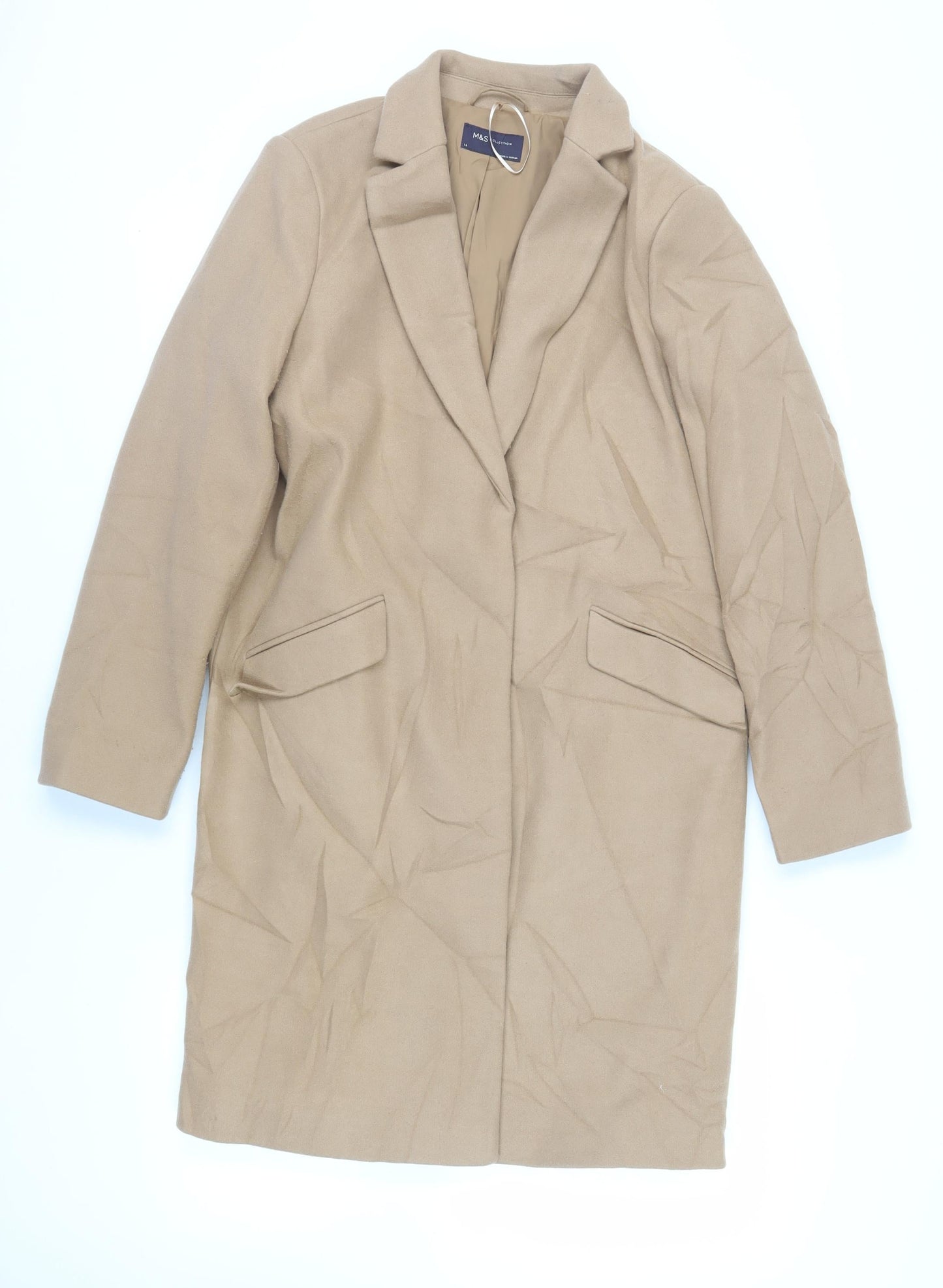 Marks and Spencer Womens Beige Overcoat Coat Size 14 Snap