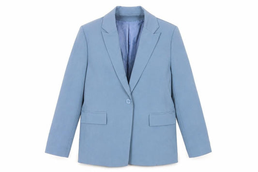 Front view of Missguided women’s blue jacket blazer, size UK 6, button