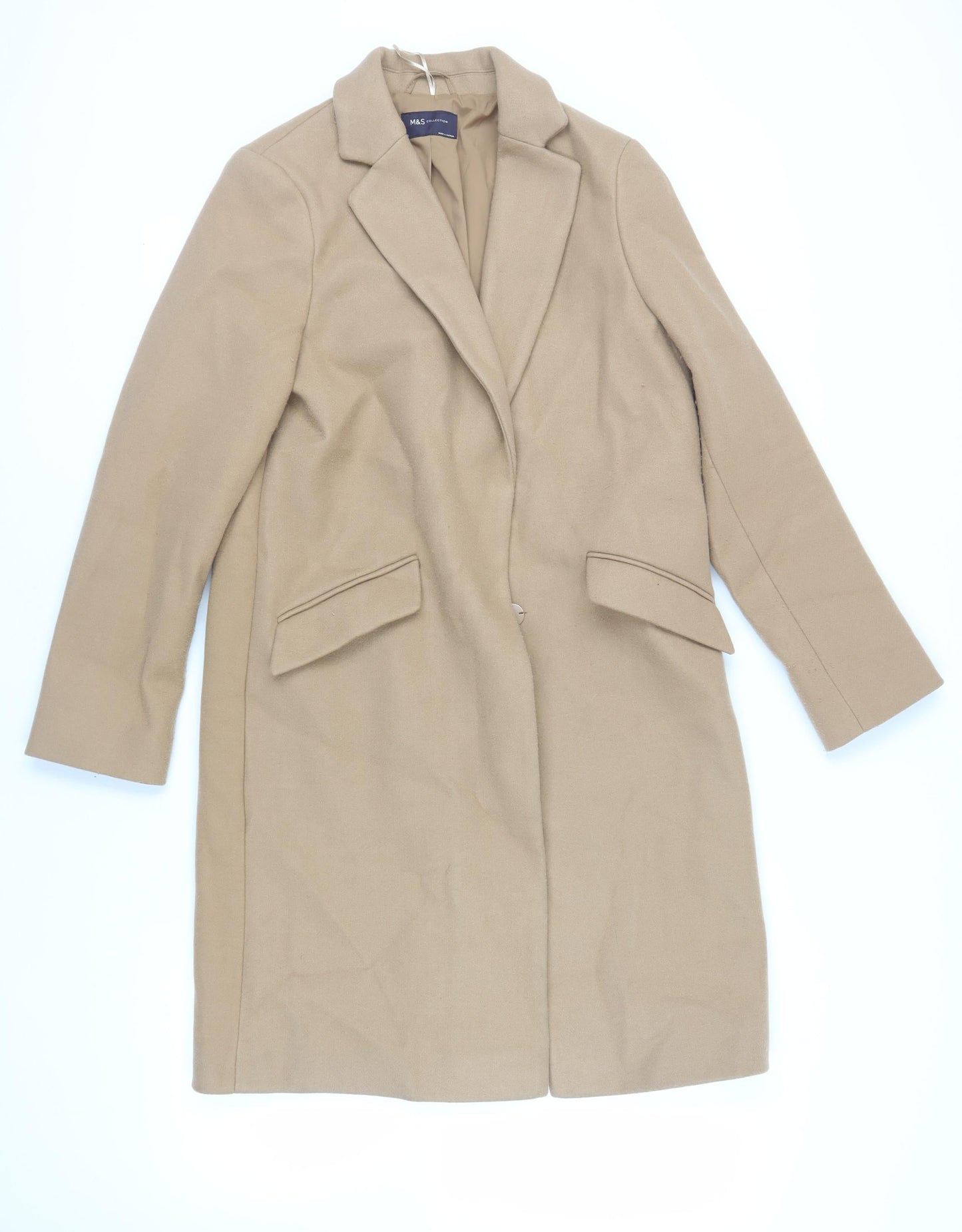 Marks and Spencer Womens Beige Overcoat Coat Size 10 Snap