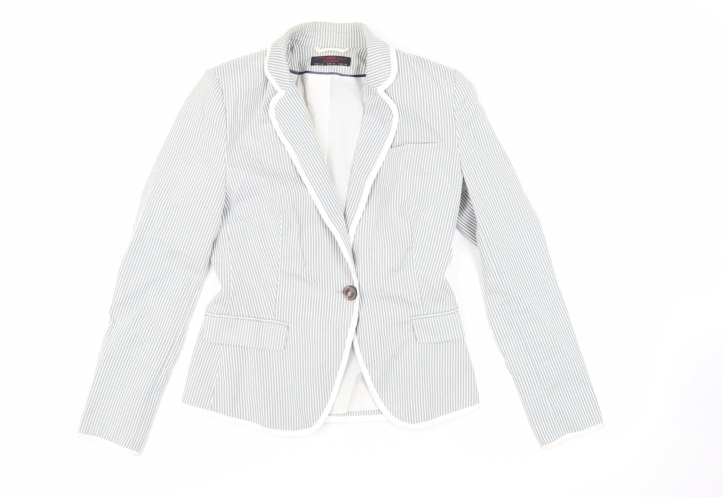 New Look Womens Grey Striped Jacket Blazer Size 10 Button